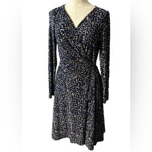 Chaps Blue Abstract Pattern Wrap Style Long Sleeve dress Small
